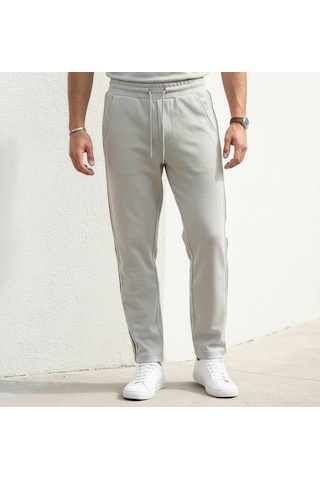 Plus Scorpion Erkek Slim Fit Eşofman Altı Yan Şeritli Pamuklu Siyah