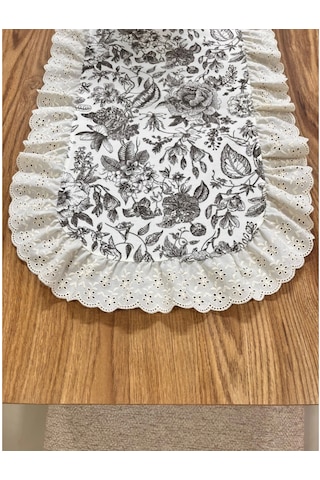 Naturel Vintage Duck Keten Fisto Fırfırlı Ovel Runner 40x110 Cm Kahverengi