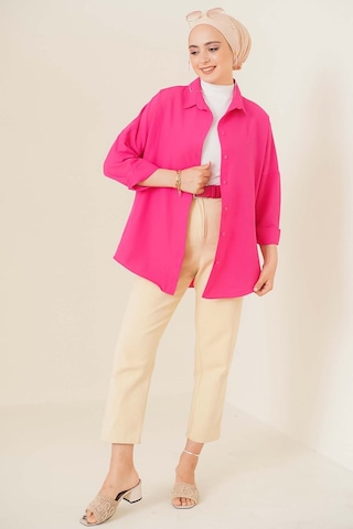 Bigdart 103901 Oversize Basic Tesettür Gömlek - Koyu Pembe 001