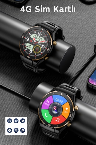 Wearfitpro Wr888 4g Lite Sim Kartlı Kameralı Aı Destekli Nfc Gps 1.54 Inç Yuvarlak Model Akıllı Saat