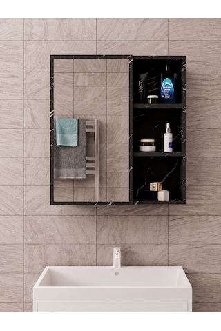 Dalin Tek Kapak Aynalı Banyo Dolabı Mdf Siyah
