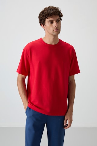 Air Jones Tommy Life Kırmızı Waffle İnterlok Yüzeyi Dokulu Oversize Fit Basic Erkek T-shirt - 88379 Kirmizi