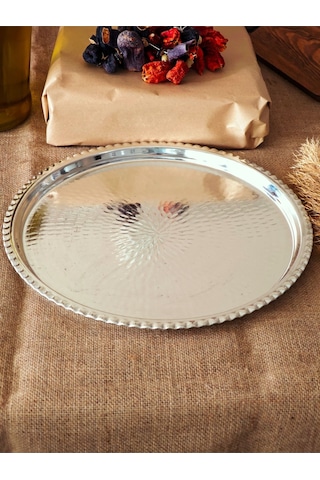 Modabakir Bakır Künefe Tepsi, Bakır Sunum Servis Tepsisi 45 Cm Model:5648975 Gümüş