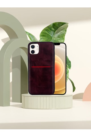 Apple Uyumlu iPhone Hakiki Deri Dikişli Karlıklı Kılıf 11 Kahverengi