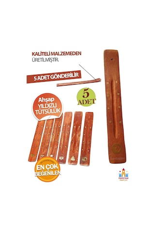 Doğal Ahşap Tütsü Tutacağı: Yıldız Kabartmalı Tütsülük 5 Adet - Ruhsal Huzur İçin