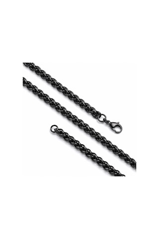 Premium Parlak Ve Şık Hasır Örgü Erkek 316l Çelik Kolye 6mm 55cm 3183eck031 - Siyah Renk