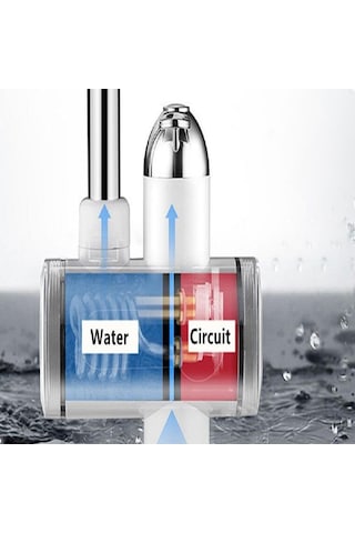 Elektrikli Ani Su Isıtıcı Termal Şofben Musluk + ÇELİK SİPREL BAŞ Beyaz