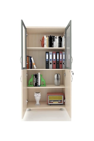 Modüler Dünyası 2 Cam Kapaklı Kilitli Dosya Dolabı Akça 80X38X153 Akçaağaç