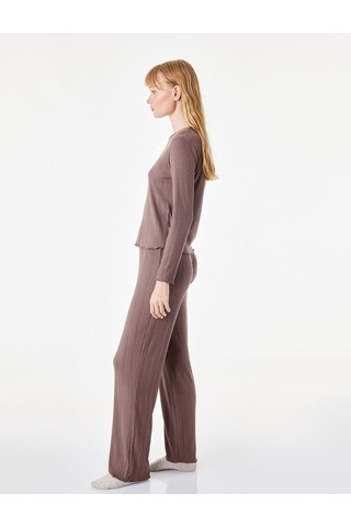 Koton Modal Kumaş Uzun Kollu Bisiklet Yaka Pijama Üstü Kahverengi 7wlk40068mk Kahve