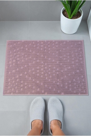 Tuğla Desenli 2li Ayak Havlusu - 50x70 Cm - Su Emici Banyo Paspası Seti - Bordo Bordo