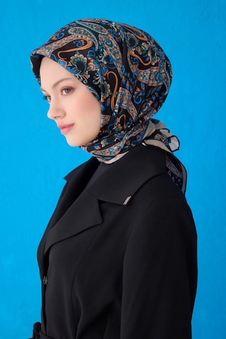 BELLİ Saf İpek Eşarp 4101d02 Sura İpek -3683 - 90 X 90 / Siyah - Petrol Siyah - Petrol