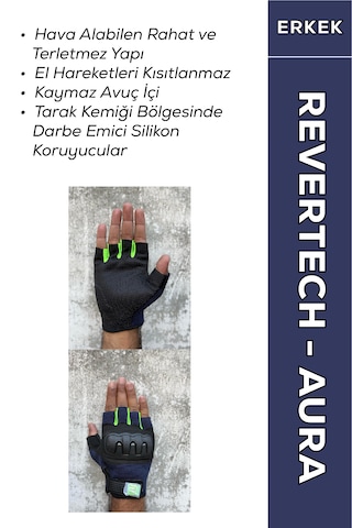 Revertech Aura Lacivert - Neon / Yarım Parmak - Kaymaz Avuç İçi Motosiklet Eldiveni Erkek