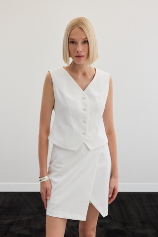 Sateen Klasik Yelek - Ekru-136496 Ekru