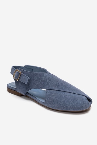 Luvishoes Monaro Kot Mavi Süet Hakiki Deri Kadın Sandalet