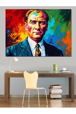 Pop Art Mustafa Kemal Atatürk Portresi Dekoratif Kanvas - Mdf Ahşap Tablo