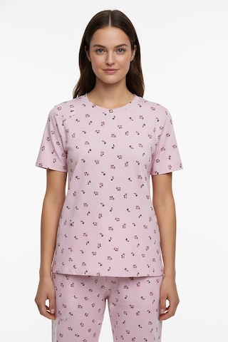 Kompedan Kadın Bisiklet Yaka Yumuşak Dokulu Çiçek Desenli Kısa Kol Pijama Takım Pembe 70132-267