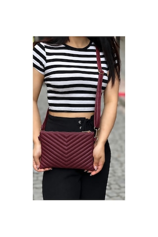 Sanmorris Kadın Suni Deri Ayarlanabilir Çapraz Ve El Askılı Portföy, Clutch Çanta S-1407 Bordo