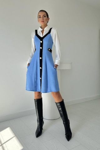 Mavi Siyah Süs Cepli Askılı Elbise siyah