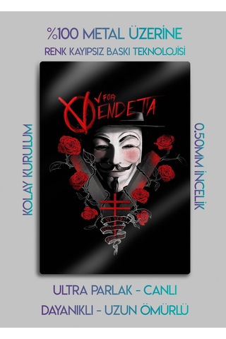 Metal Kaplama, V For Vendetta - Film Baskı Dekoratif Tablo