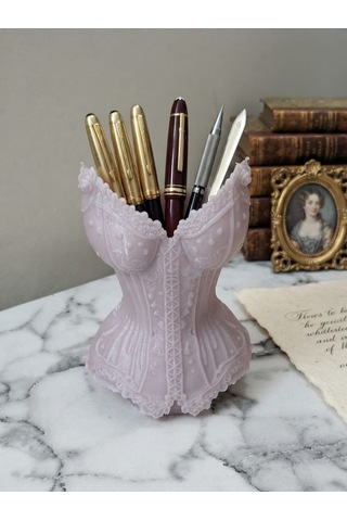 Vintage Dantel Detaylı Lila Korset Tasarımlı 3d Dekoratif Obje Ve Takı Düzenleyici Pembe