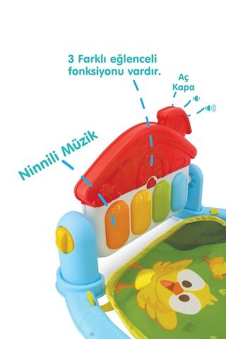 Piyanolu Çiftlik Desenli Bebek Oyun Halısı, Çıngıraklı Aktivite Merkezi