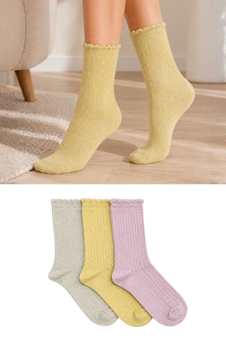 Orbis 3'lü Kadın Simli Fashion Ribli Çorap Pastel Tonları