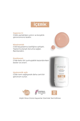 Sinoz Tinted Ton Eşitleyici Sıvı Yüz Güneş Kremi SPF50+ 50 ML