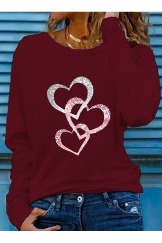 Kadın Uzun Kollu Bisiklet Yaka Çiçek Desenli Viskon Bluz Bordo