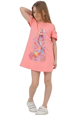 Kız Çocuk Deniz Kızı Desenli Kol Detaylı Yavruağzı Elbise