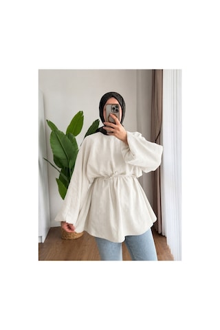 Unika Boutique Balon Kol Astarlı Tunik Beyaz 611