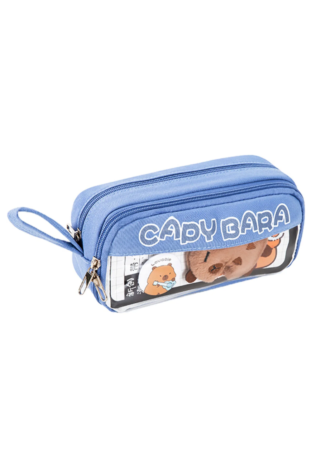 Capy Bara-40 Kalem Kapasiteli Çift Katlı Kalemlik Rastgele Broş & Oyuncak Mavi