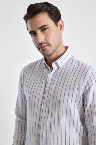 Süvari Lacivert Slim Düğmeli Yaka Casual Gömlek Sgm1008400005-m09