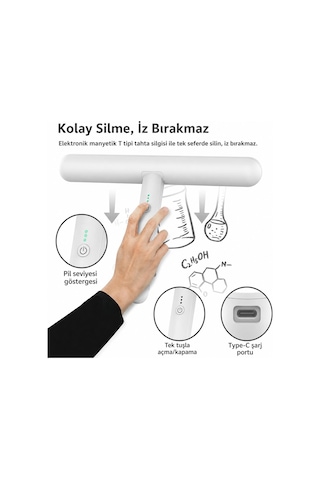Manyetik Sihirli Yazı Tahtası Silinebilir Eğitim Çizim Yazı Panosu Type-c Şarjlı 147 Cm Beyaz