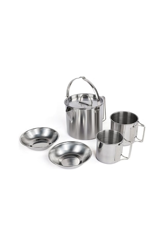 Neevoyu Kamp Çelik Su Isıtıcısı Seti - 5 Parça, Hızlı Isınma, Katlanabilir Sap, Hafif Ve Taşınabilir Gümüş