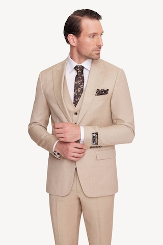Erkek Bej Slim Fit Sivri Yaka Takım Elbise