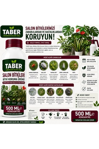 Taber Salon Bitkileri Bitki Bakım Ürünü 500 Ml Konsantre İç Mekân Bitkileri İçin Yapraktan Uygulama Diğer