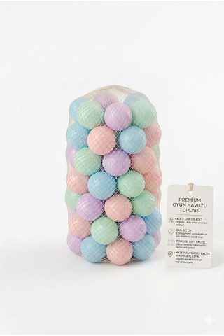 Premium Pastel Renkli Oyun Havuzu Topu 100'lü Paket - 7 Cm Büyük Boy Fileli Plastik Top Seti