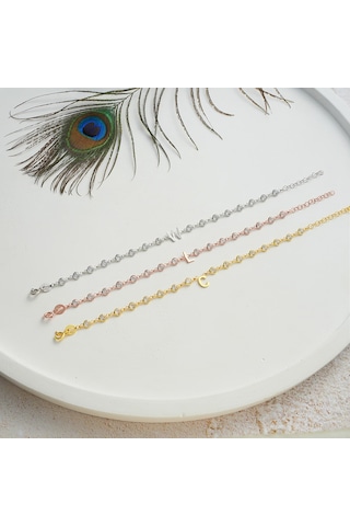 Queen Silver Jewelry 925 Ayar Gümüş Harf Bileklik Beyaz Zirkon Taşlı Tamtur Altın