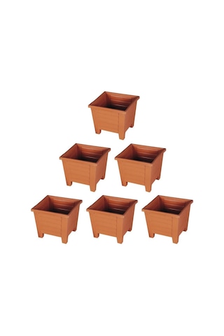 Omnipazar Sy-5847 Dekoratif Plastik Kare Ayaklı Saksı 15 Lt Kiremit 6 Adet