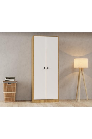 Kuzey Life Rami 2 Kapaklı 5 Raflı Askılı Gardırop 52cm Derinlik