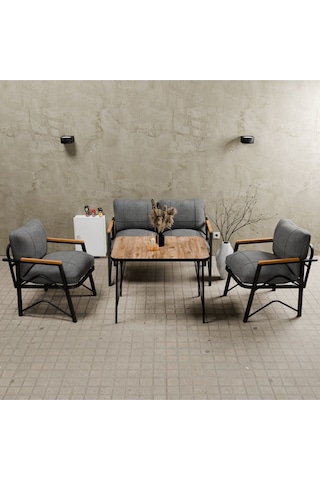 Mb Garden Furnıture Simetri Model, Balkon, Bahçe, Cafe, Metal Koltuk Takımı, Bahçe Takımı , Çay Seti, 2 1 1 Masa Orta Gri