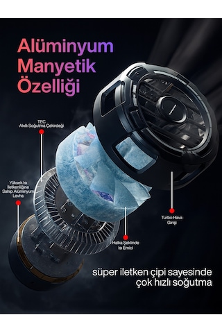 3 Kademeli Manyetikli I Göstergeli I Rgb Aydınlatmalı Cep Telefonu Soğutma Fanı Radyatör Soğutucu Siyah