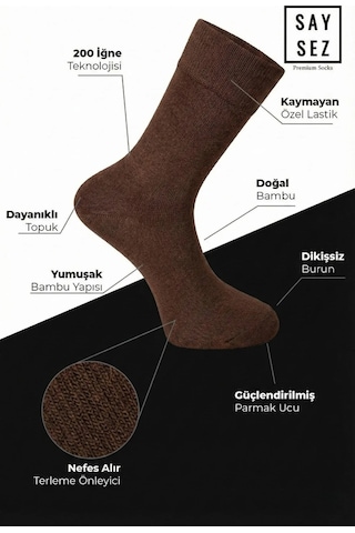 Saysez Bambu Erkek Soket Uzun Düz Kahverengi Çorap Dikişsiz Premium Kutulu 6'lı Kahverengi
