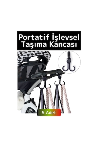 Premium Kompakt Poşet Taşıma Bisiklet Bebek Arabası Askısı Çok İşlevli Portatif Taşıma Kancası 5 Adt Çok Renkli