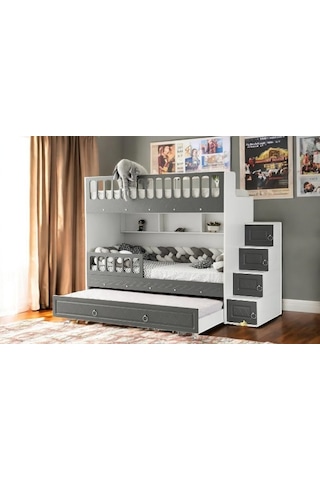 Kardelen Mdf Çelik Profilli Yavrulu Ranza Antrasit Beyaz M2 90 X 190 CM