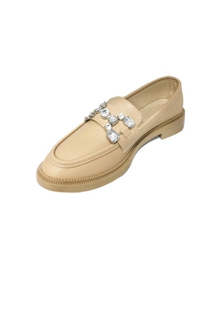 Comfort Shoes 233 Deri Trend Fashion Taşlı Kadın Babet Bej