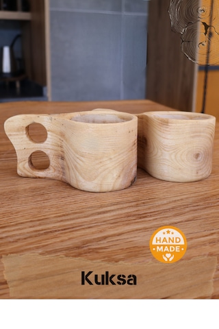 Asaf Atelier El Yapımı Kestane Ağacı Ahşap Kupa - Kuksa 2'li
