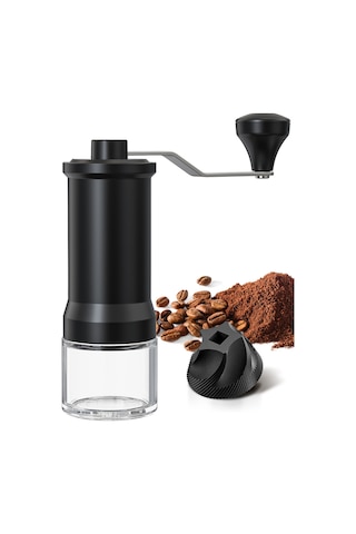 Folinda Ev Ve Taşınabilir Siyah El Coffee Değirmeni - Seramik Öğütücü, Kalınlık Ayarlanabilir, Cam Toz Deposu Ve Temizlik Fırçası Siyah