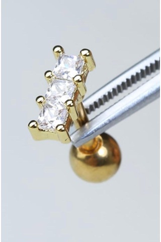 Tragus Piercing Çelik Renk Atmaz Baget Üçlü Taş Model Gold - 647619934 Gold
