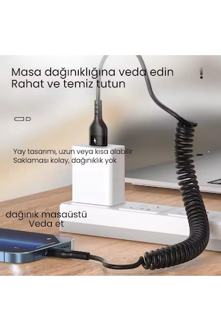 Coofbe Super Şarj 5a 66w Sprial Type-c Şarj Kablosu Araç Şarj Kablosu Veri Aktarım Kablosu Elastik Desen - Ben10